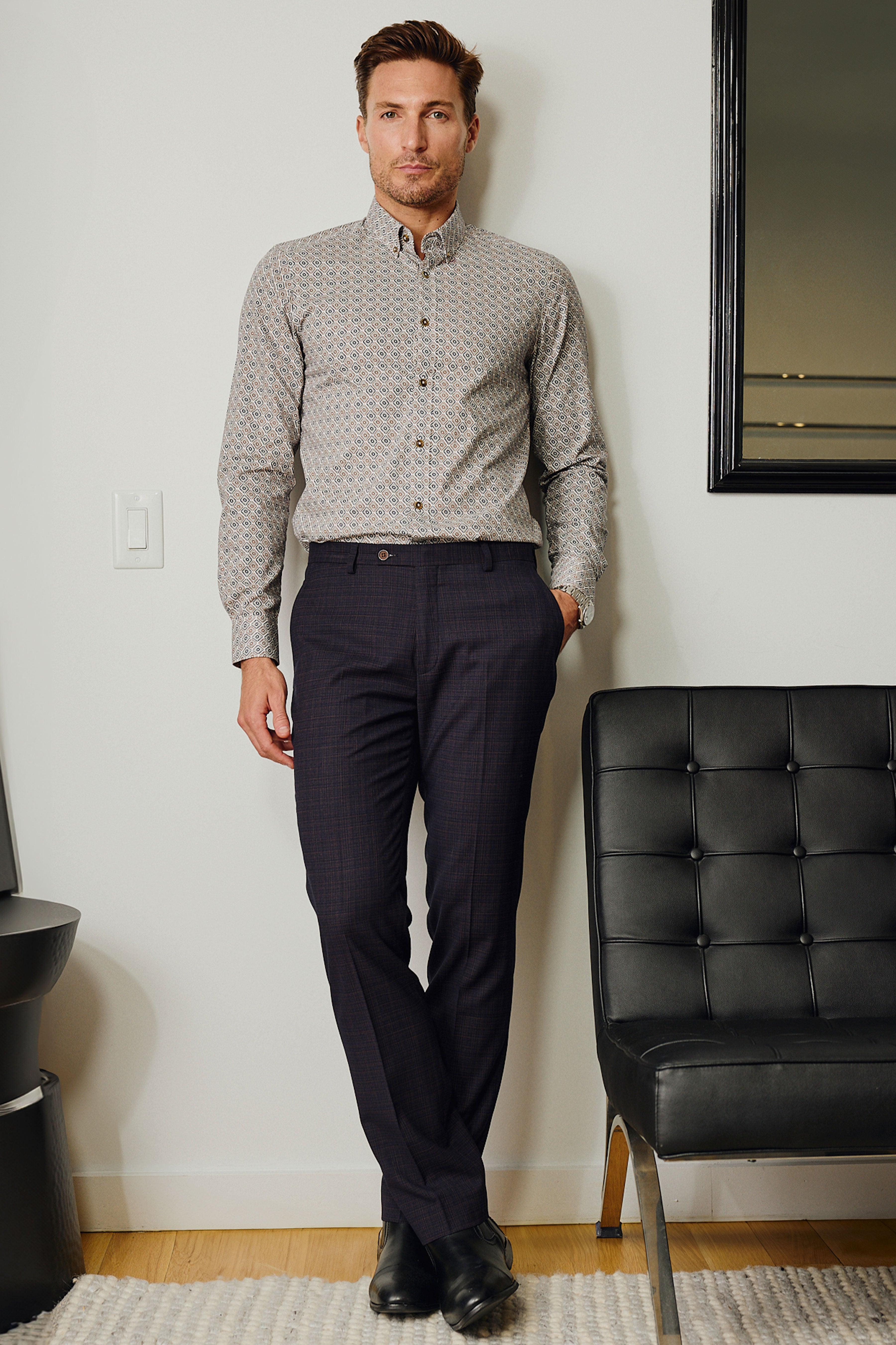 Brian Button Down Shirt - Brown & Blue Diamond