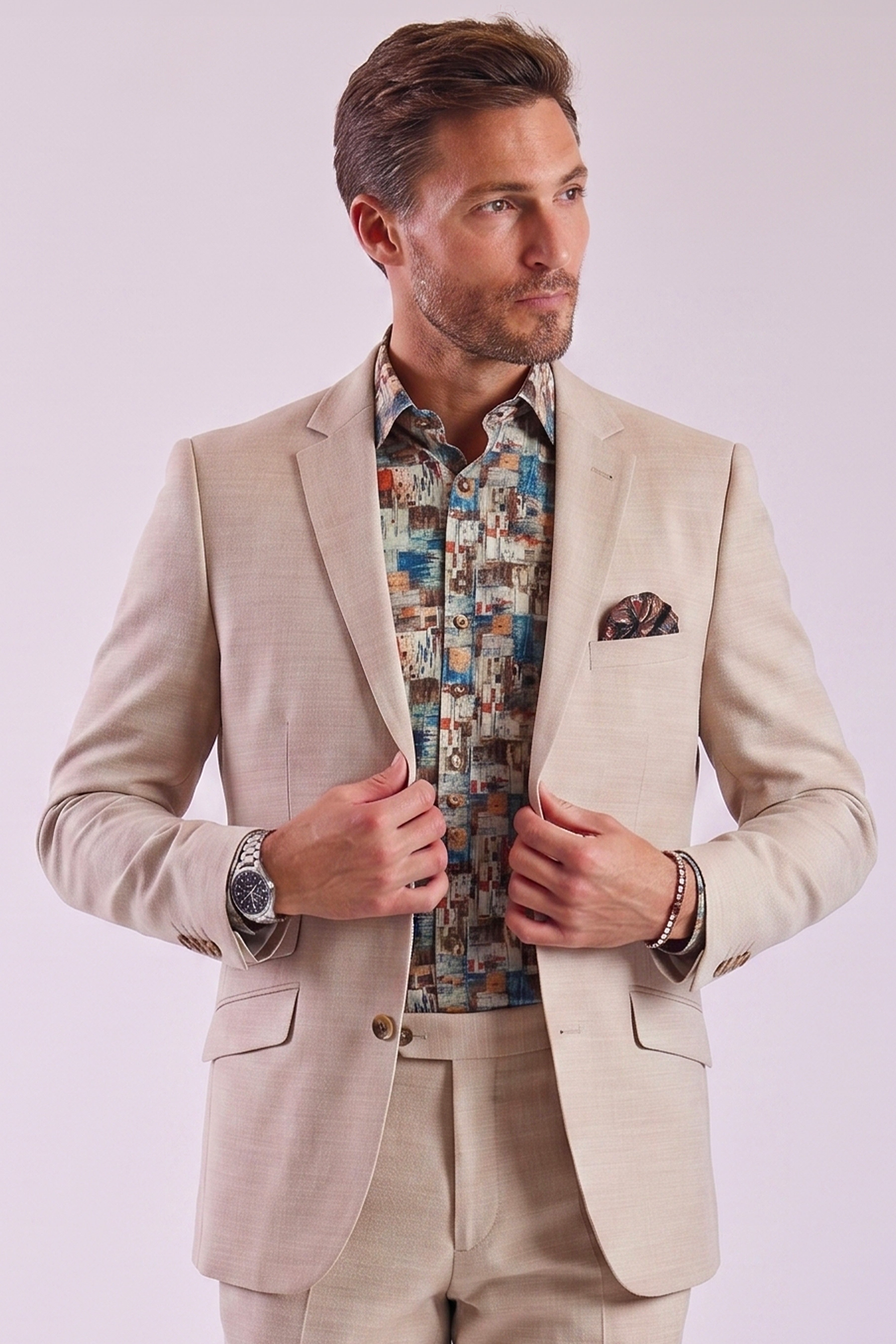 Dover Notch Jacket  - slim - Cream Beige Shark