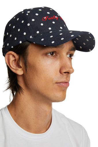 Colin Baseball Cap - Navy White Polka Dot